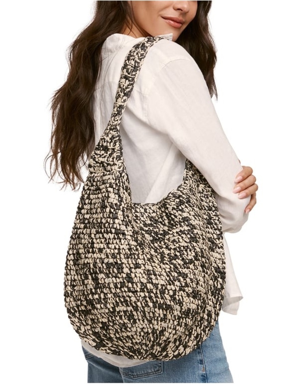 Banana Republic Raffia Tote Bag, Black Marled, O/S, NWT